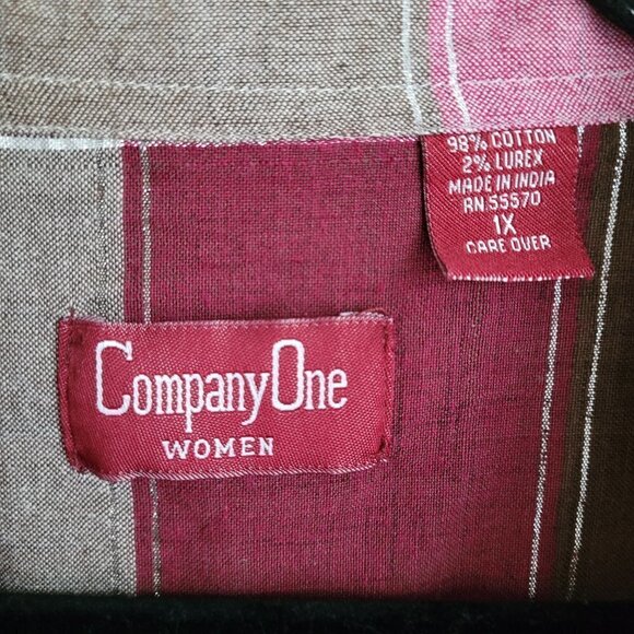 Vintage 90s Cotton Brown Cream Pink Checks Metallic Thread Button Down Shirt - Picture 3 of 7